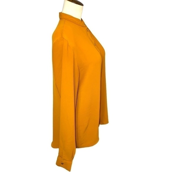 Jacqueline De Yong Rusty Orange Crepe Blouse Mandarin Collar Long Sleeves 36 EU - Picture 2 of 14